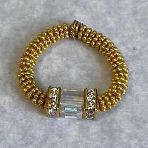 Swarovski crystal Stretch ring Square Clear AB Gold vermeil